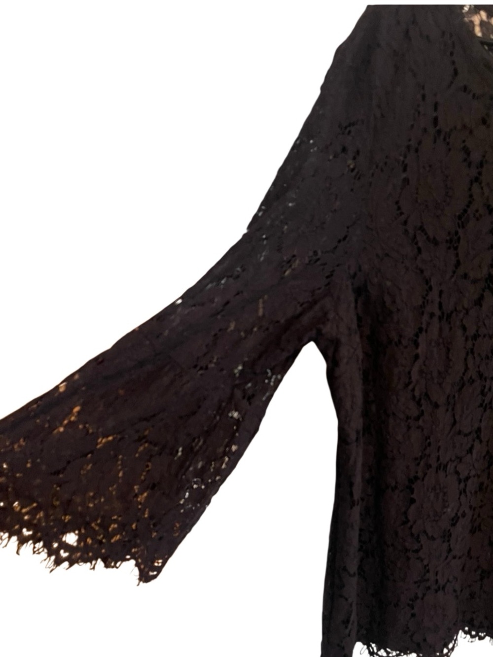 Isaac Mizrahi Live XL Black Floral Lace Bell Sleeve Blouse Date Night - Picture 4 of 9